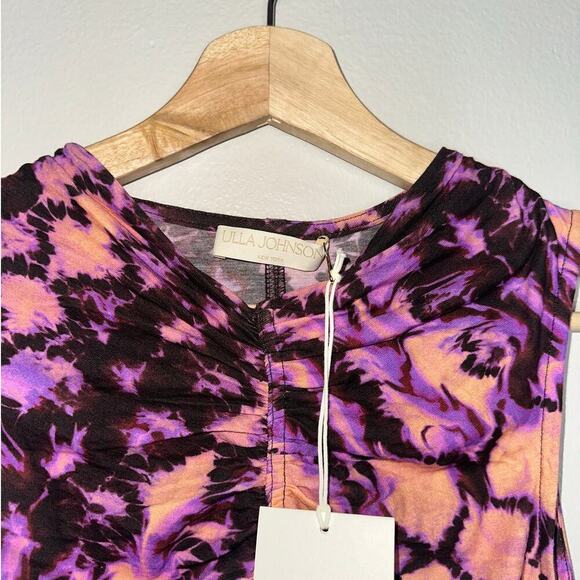 Ulla Johnson NWT Allie Ruched Tank Top Wisteria Size P/XS Tie Dye Purple/Pink - Picture 3 of 7